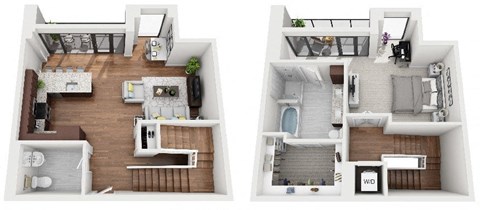 Floor plan for 1 bed, 1.5 baths, 1314 sqft